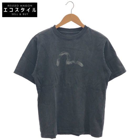 EVISU エヴィス ブラック コットン100 手描きカモメプリント リラックスフィット Tシャツ トップス