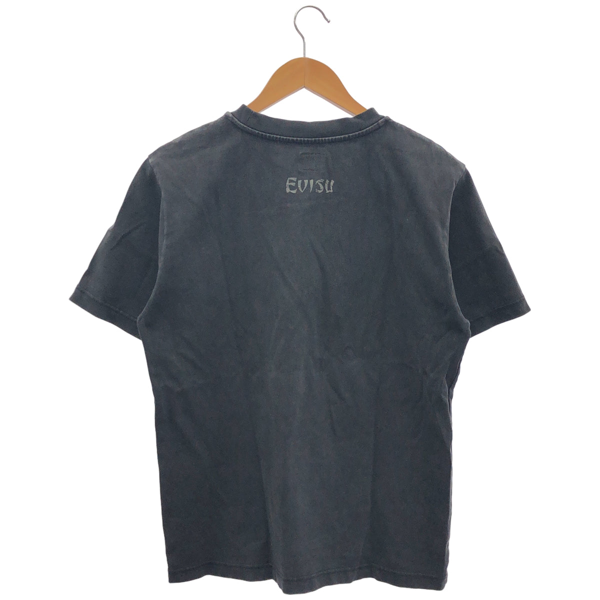 EVISU エヴィス ブラック コットン100 手描きカモメプリント リラックスフィット Tシャツ トップス