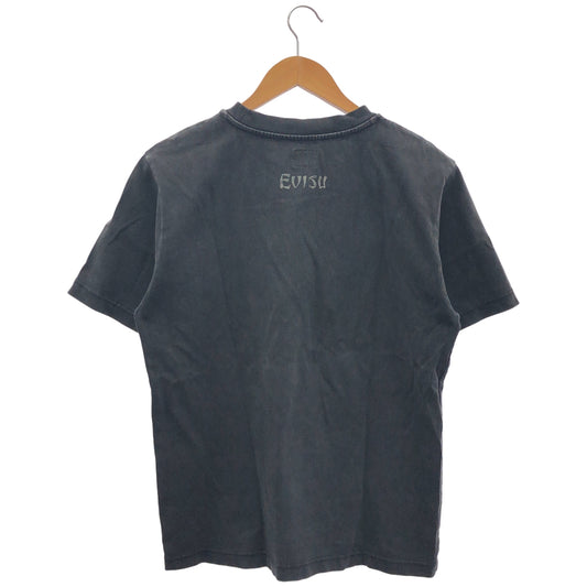 EVISU エヴィス ブラック コットン100 手描きカモメプリント リラックスフィット Tシャツ トップス