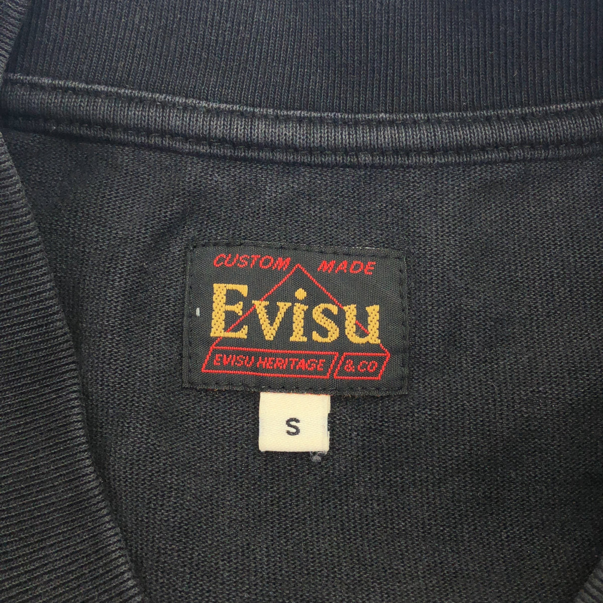 EVISU エヴィス ブラック コットン100 手描きカモメプリント リラックスフィット Tシャツ トップス