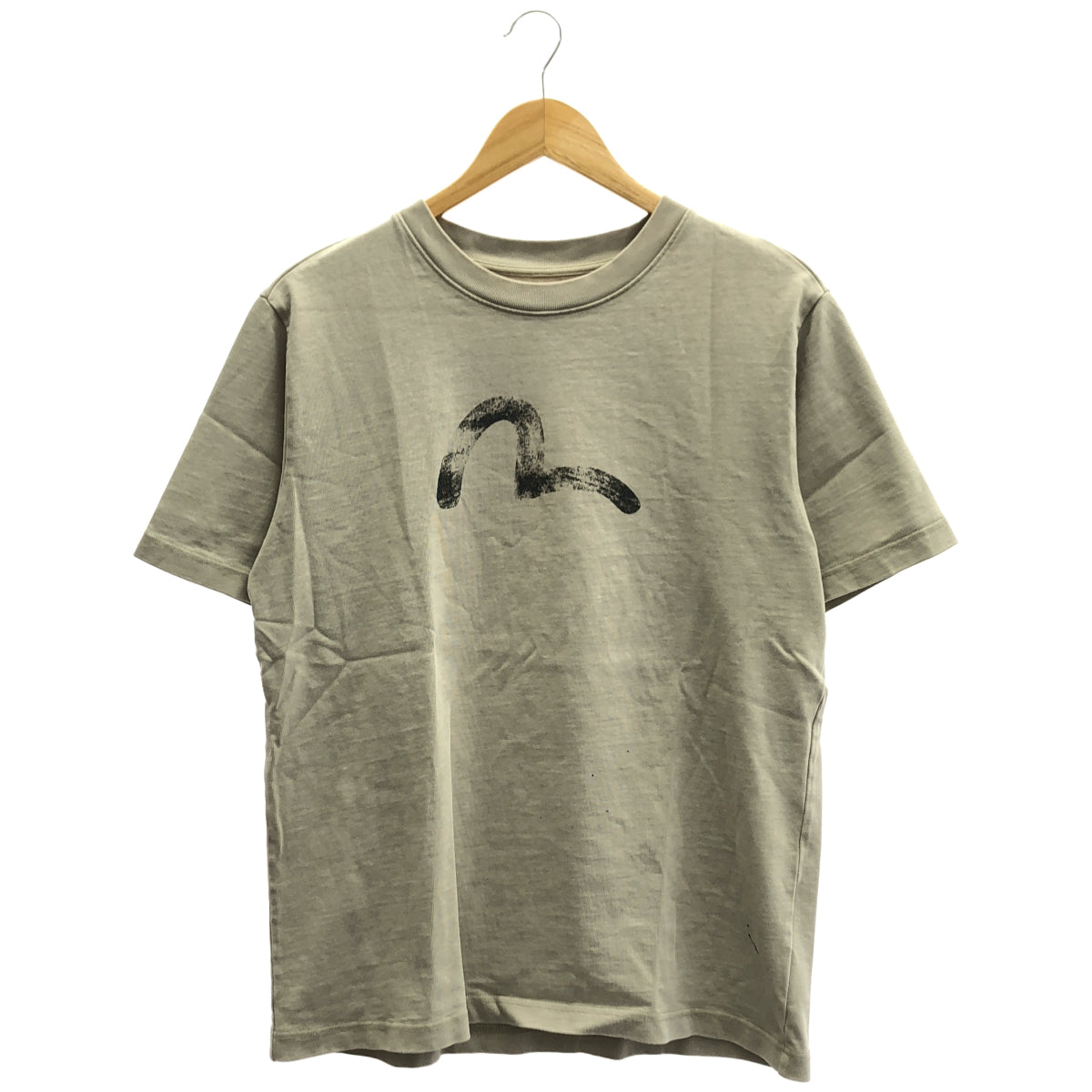 EVISU エヴィス ベージュ コットン100 手描きカモメプリント リラックスフィット Tシャツ トップス