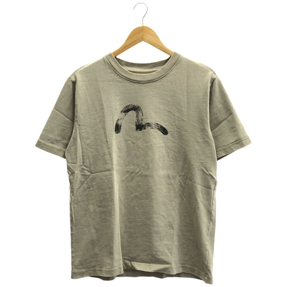 EVISU エヴィス ベージュ コットン100 手描きカモメプリント リラックスフィット Tシャツ トップス