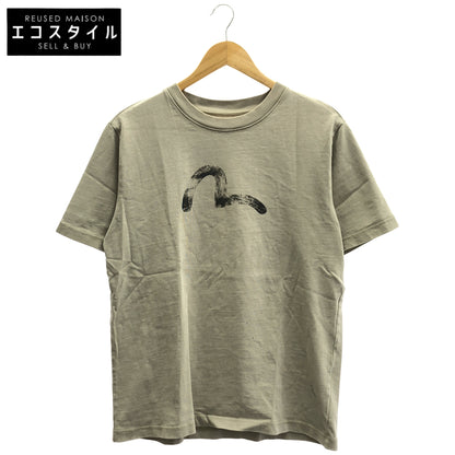 EVISU エヴィス ベージュ コットン100 手描きカモメプリント リラックスフィット Tシャツ トップス