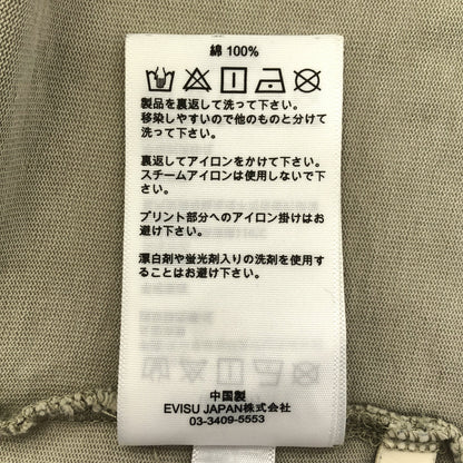 EVISU エヴィス ベージュ コットン100 手描きカモメプリント リラックスフィット Tシャツ トップス