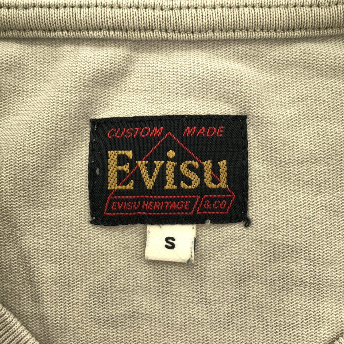 EVISU エヴィス ベージュ コットン100 手描きカモメプリント リラックスフィット Tシャツ トップス
