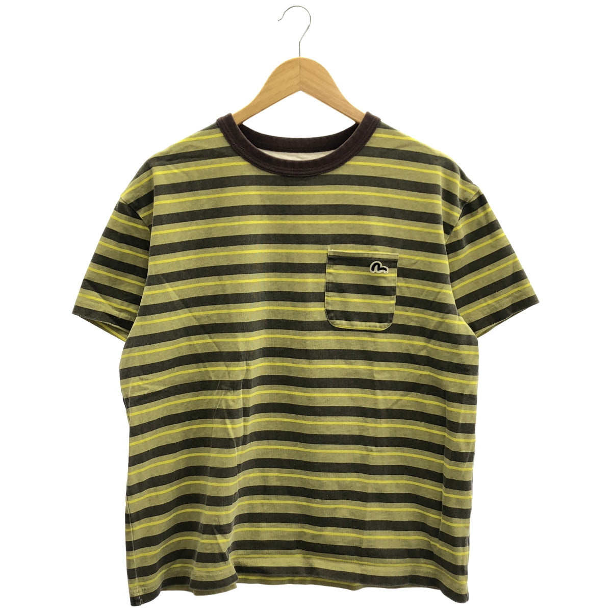 EVISU エヴィス イエロー カモメアップリケ リラックスフィット ストライプTシャツ トップス