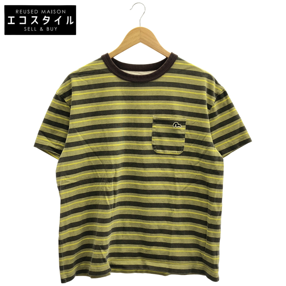 EVISU エヴィス イエロー カモメアップリケ リラックスフィット ストライプTシャツ トップス