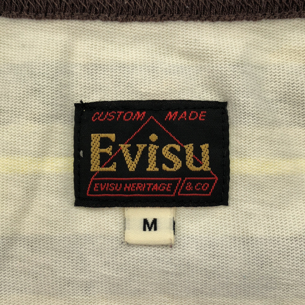 EVISU エヴィス イエロー カモメアップリケ リラックスフィット ストライプTシャツ トップス