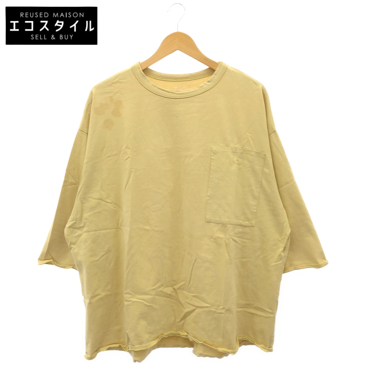 TIGHTBOOTH タイトブース イエロー コットン100 七分丈 ポケットTシャツ トップス