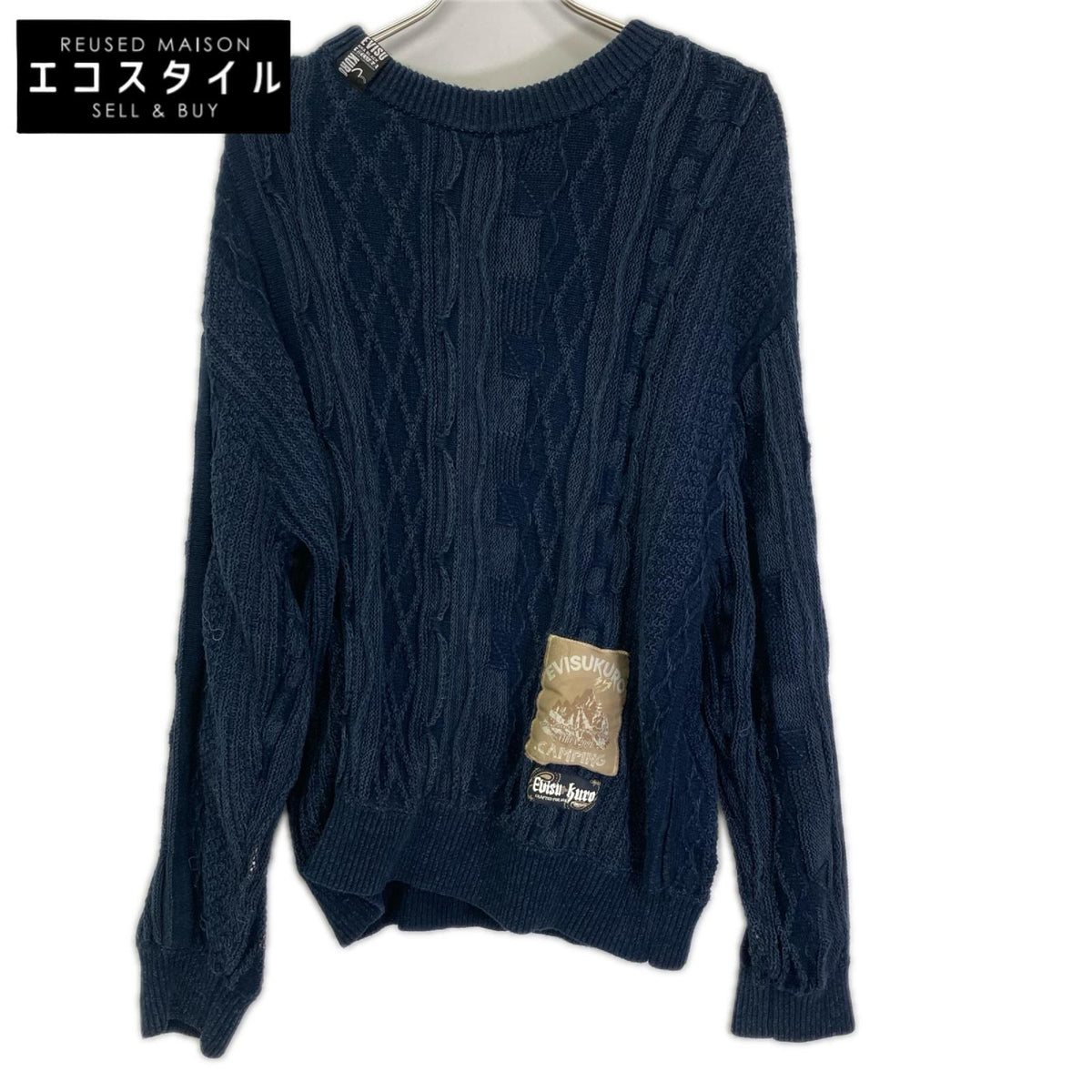 EVISU エヴィス 【EVISUKURO】24AW ネイビー Logo Label Relax Fit ニットセーター トップス