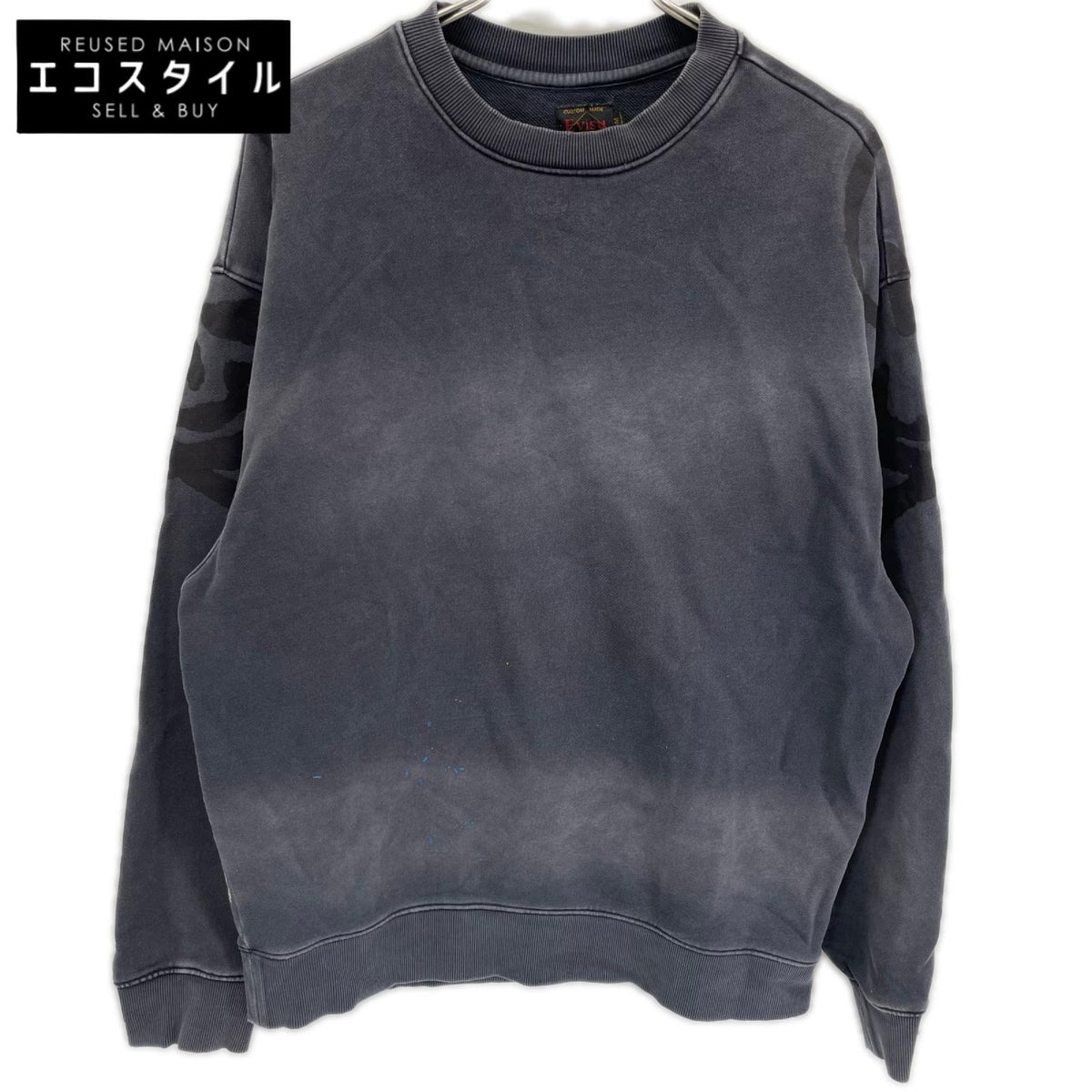 EVISU エヴィス ブラック フェード スカル カモメ プリント ファッションフィット スウェット トップス