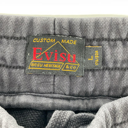 EVISU エヴィス ブラック ウォッシュド大黒プリント ファッションフィット スウェットパンツ ボトムス