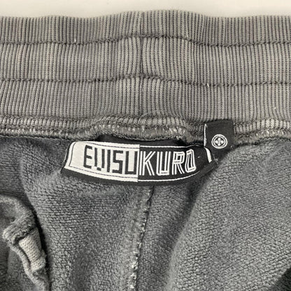 EVISU エヴィス 【EVISUKURO】ブラック ガーメントダイ ロゴプリント サイドジップ スウェットパンツ ボトムス