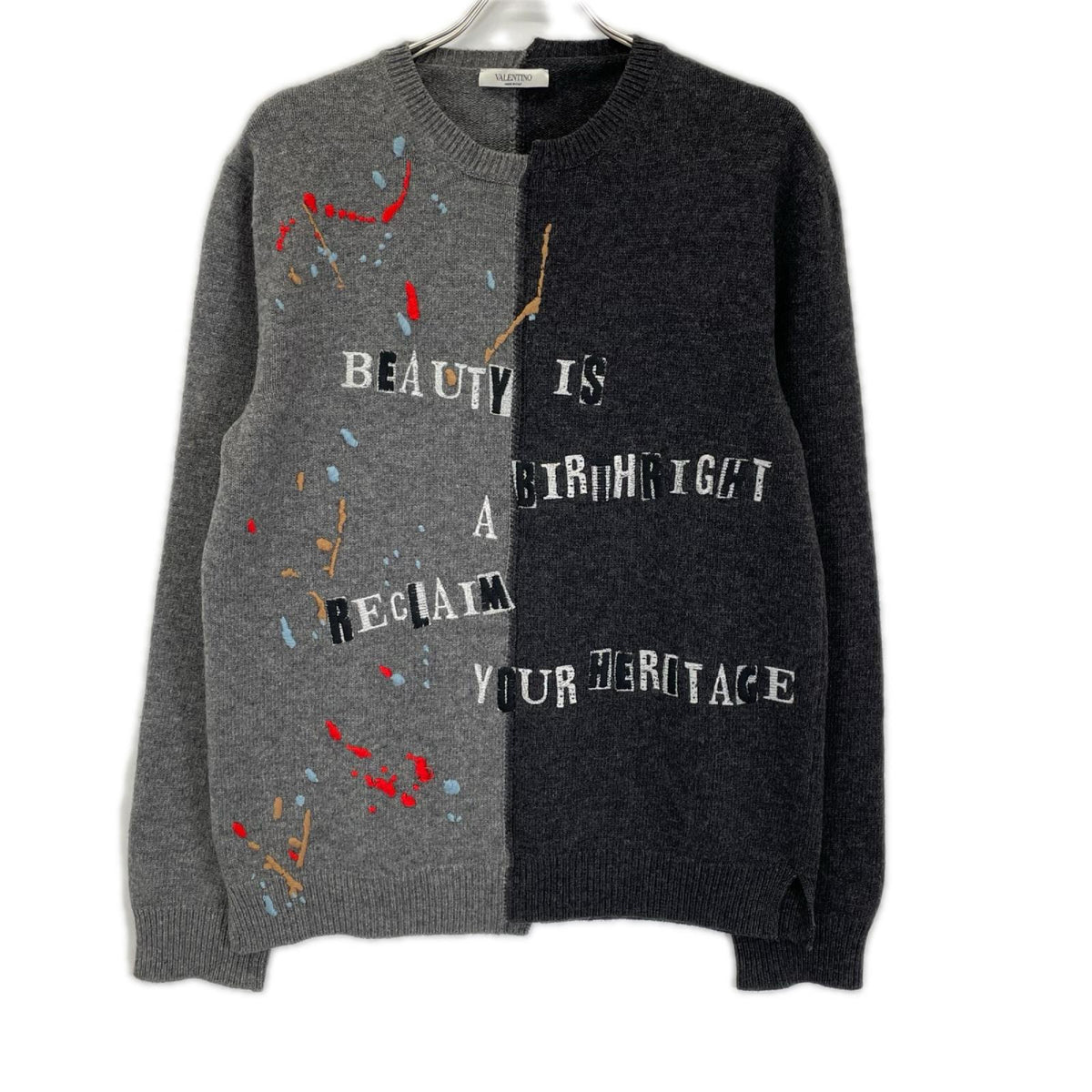 VALENTINO ヴァレンティノ NV0KC23R2NI ブラック×グレー 刺繍 デザイン 切替 ニット トップス