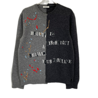 VALENTINO ヴァレンティノ NV0KC23R2NI ブラック×グレー 刺繍 デザイン 切替 ニット トップス