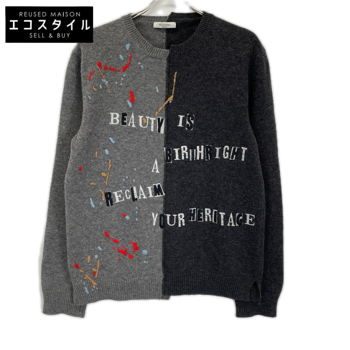 VALENTINO ヴァレンティノ NV0KC23R2NI ブラック×グレー 刺繍 デザイン 切替 ニット トップス