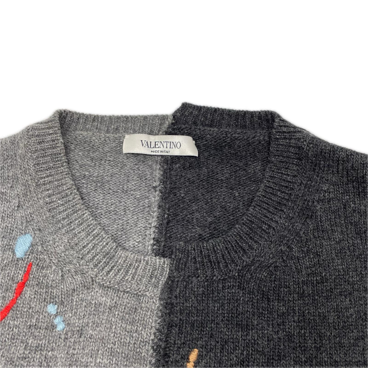 VALENTINO ヴァレンティノ NV0KC23R2NI ブラック×グレー 刺繍 デザイン 切替 ニット トップス