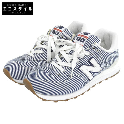 NEW BALANCE ニューバランス 美品 ヒッコリー柄 スニーカー シューズ メンズ ホワイト/ネイビー 27cm ML574YLH シューズ