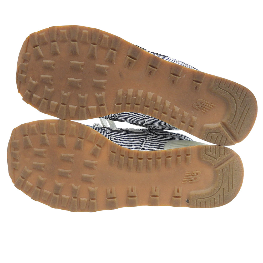 NEW BALANCE ニューバランス 美品 ヒッコリー柄 スニーカー シューズ メンズ ホワイト/ネイビー 27cm ML574YLH シューズ