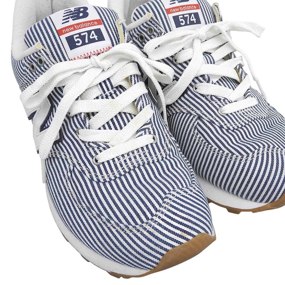 NEW BALANCE ニューバランス 美品 ヒッコリー柄 スニーカー シューズ メンズ ホワイト/ネイビー 27cm ML574YLH シューズ