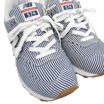 NEW BALANCE ニューバランス 美品 ヒッコリー柄 スニーカー シューズ メンズ ホワイト/ネイビー 27cm ML574YLH シューズ