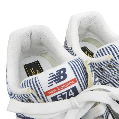 NEW BALANCE ニューバランス 美品 ヒッコリー柄 スニーカー シューズ メンズ ホワイト/ネイビー 27cm ML574YLH シューズ