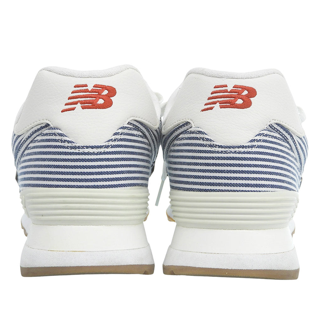 NEW BALANCE ニューバランス 美品 ヒッコリー柄 スニーカー シューズ メンズ ホワイト/ネイビー 27cm ML574YLH シューズ