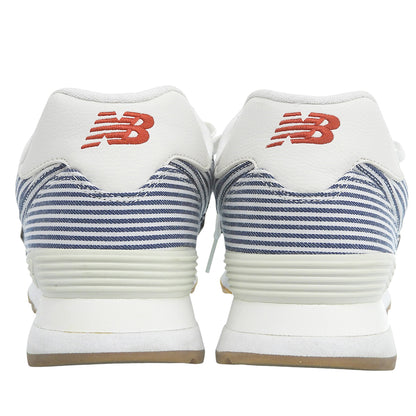 NEW BALANCE ニューバランス 美品 ヒッコリー柄 スニーカー シューズ メンズ ホワイト/ネイビー 27cm ML574YLH シューズ