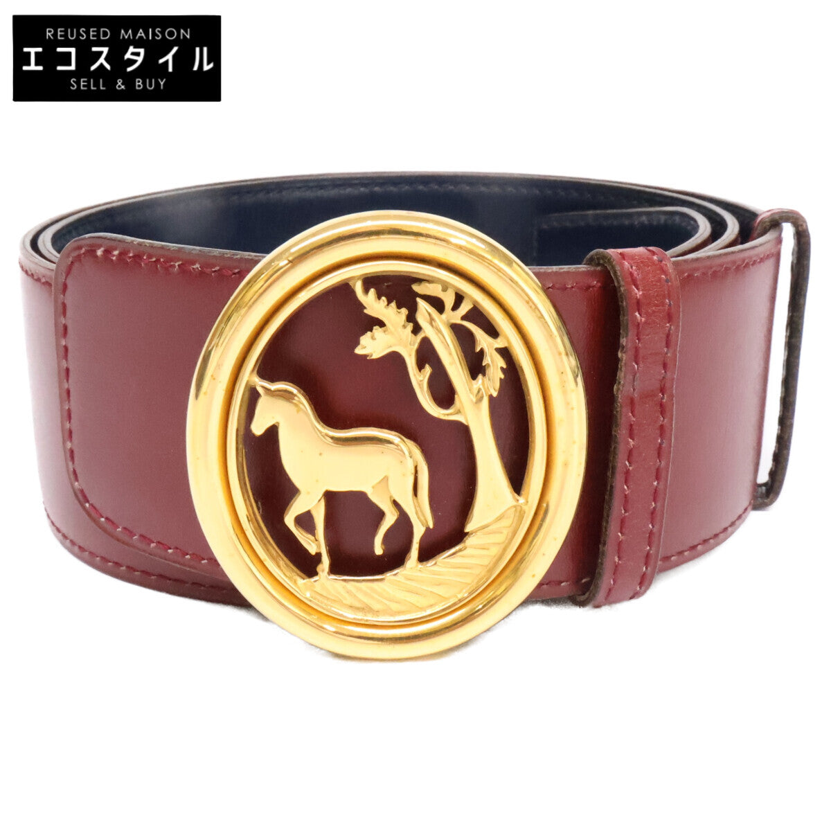 HERMES エルメス 〇I刻印 馬モチーフバックル リバーシブル レザー ベルト