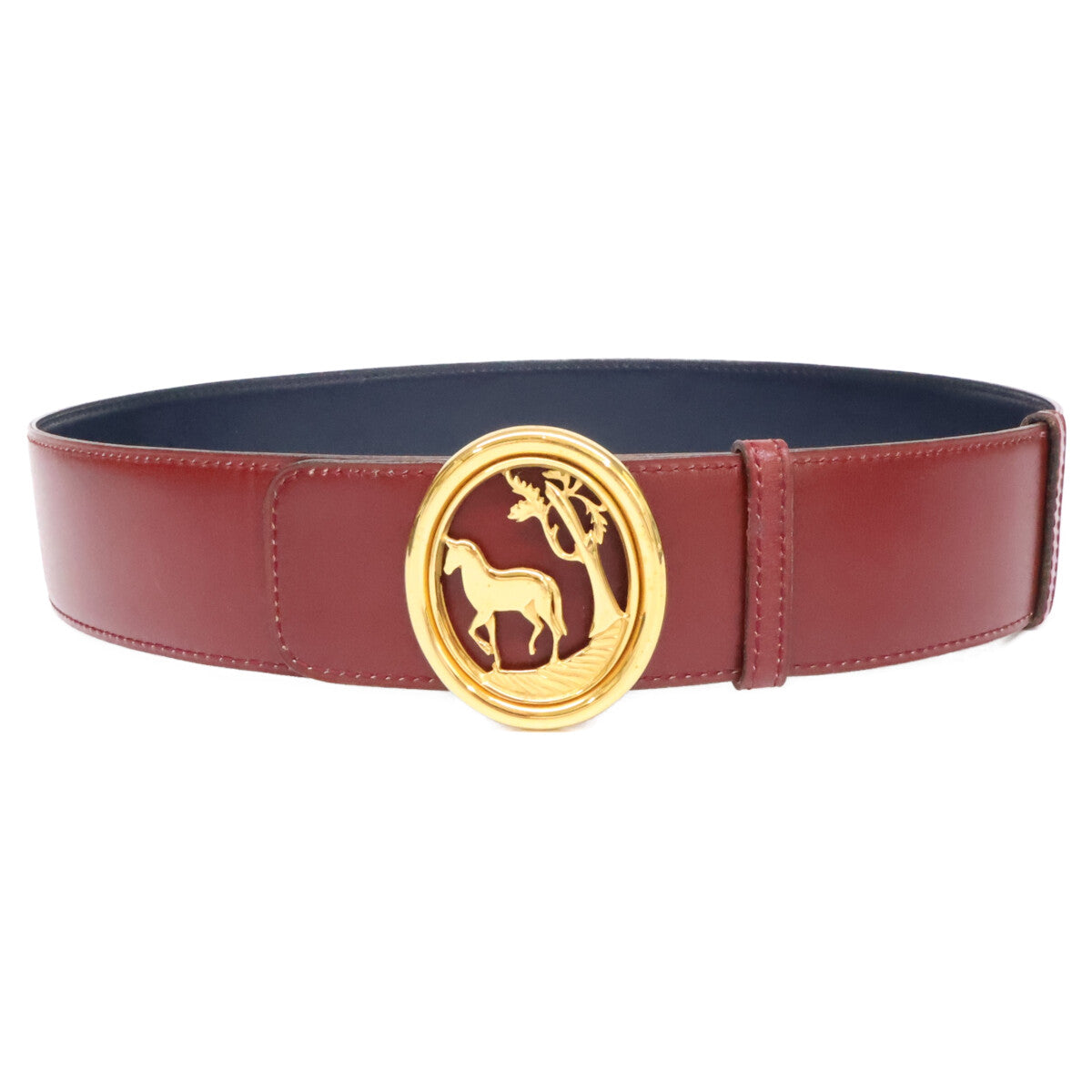 HERMES エルメス 〇I刻印 馬モチーフバックル リバーシブル レザー ベルト