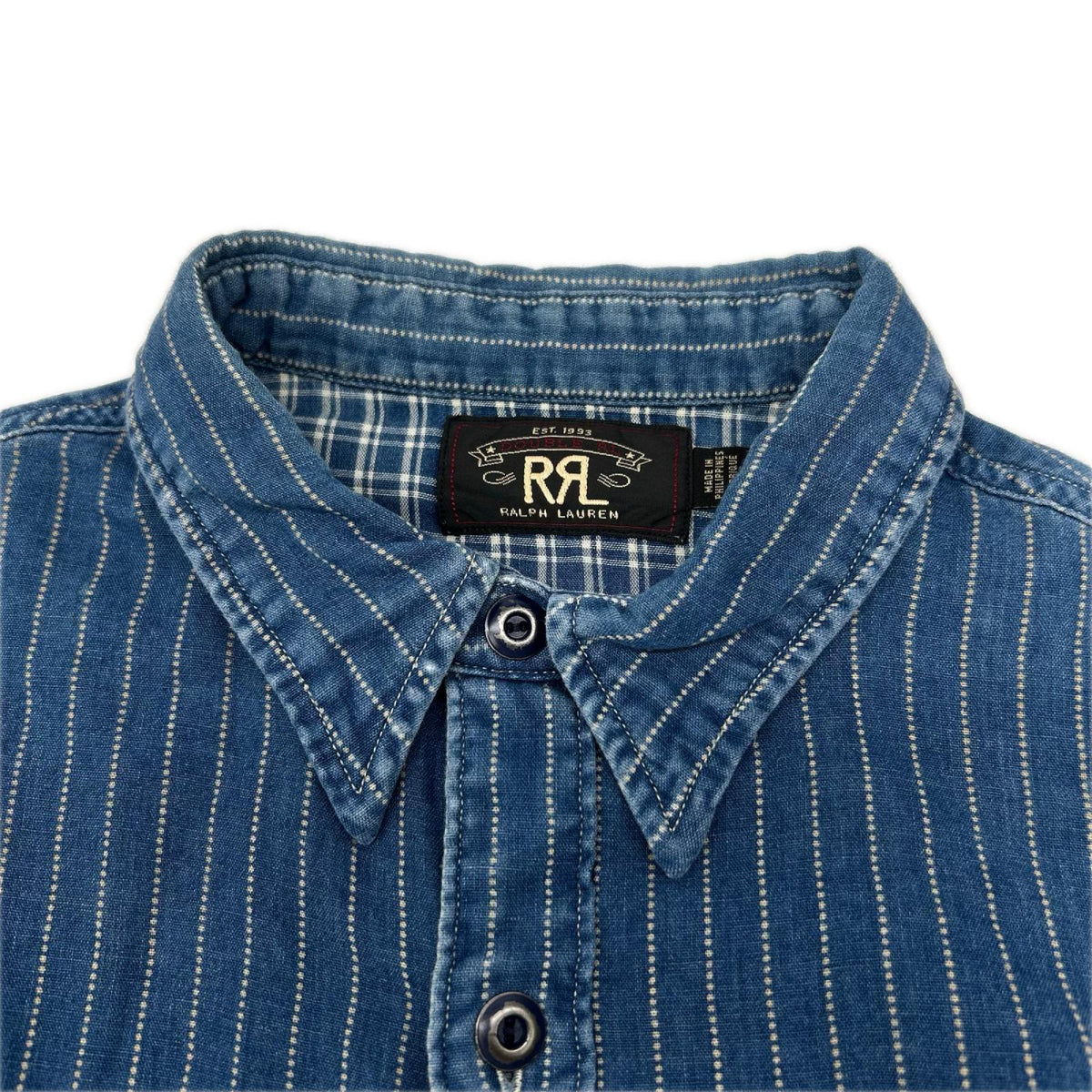 RRL ダブルアールエル 本藍染め ダブルフェイス コットン ウォバッシュ ストライプシャツ トップス