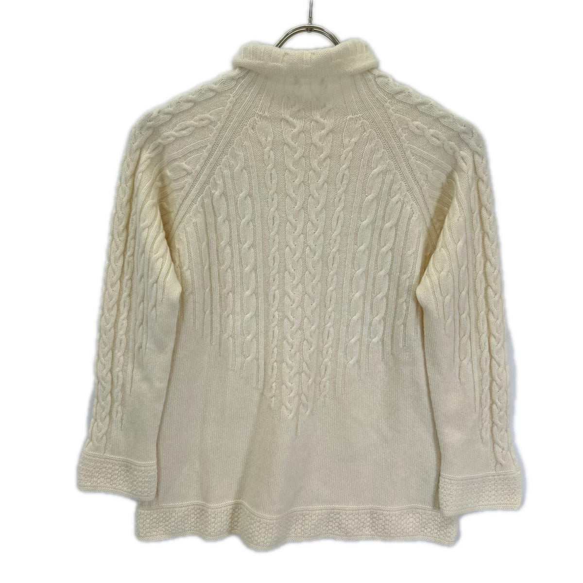 アイボリー ケーブル カシミヤ100 タートルネックニット トップス