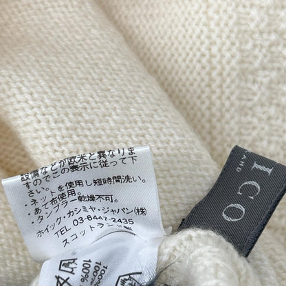 アイボリー ケーブル カシミヤ100 タートルネックニット トップス