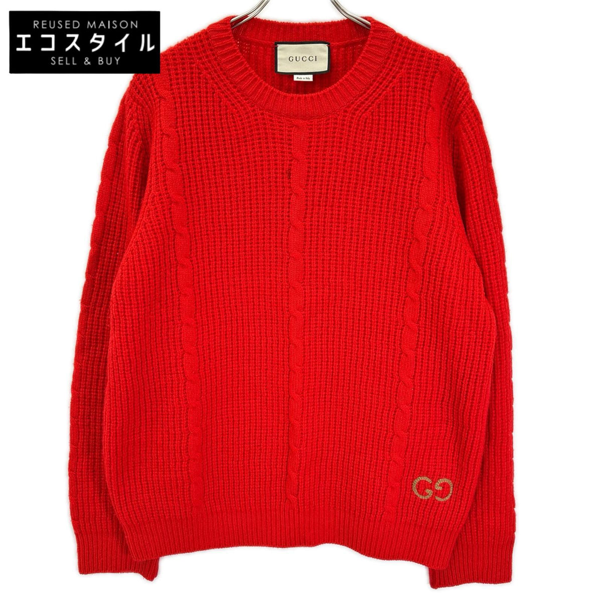 GUCCI グッチ 597732 レッド ワッフル GGジャンパー ケーブルニットセーター トップス