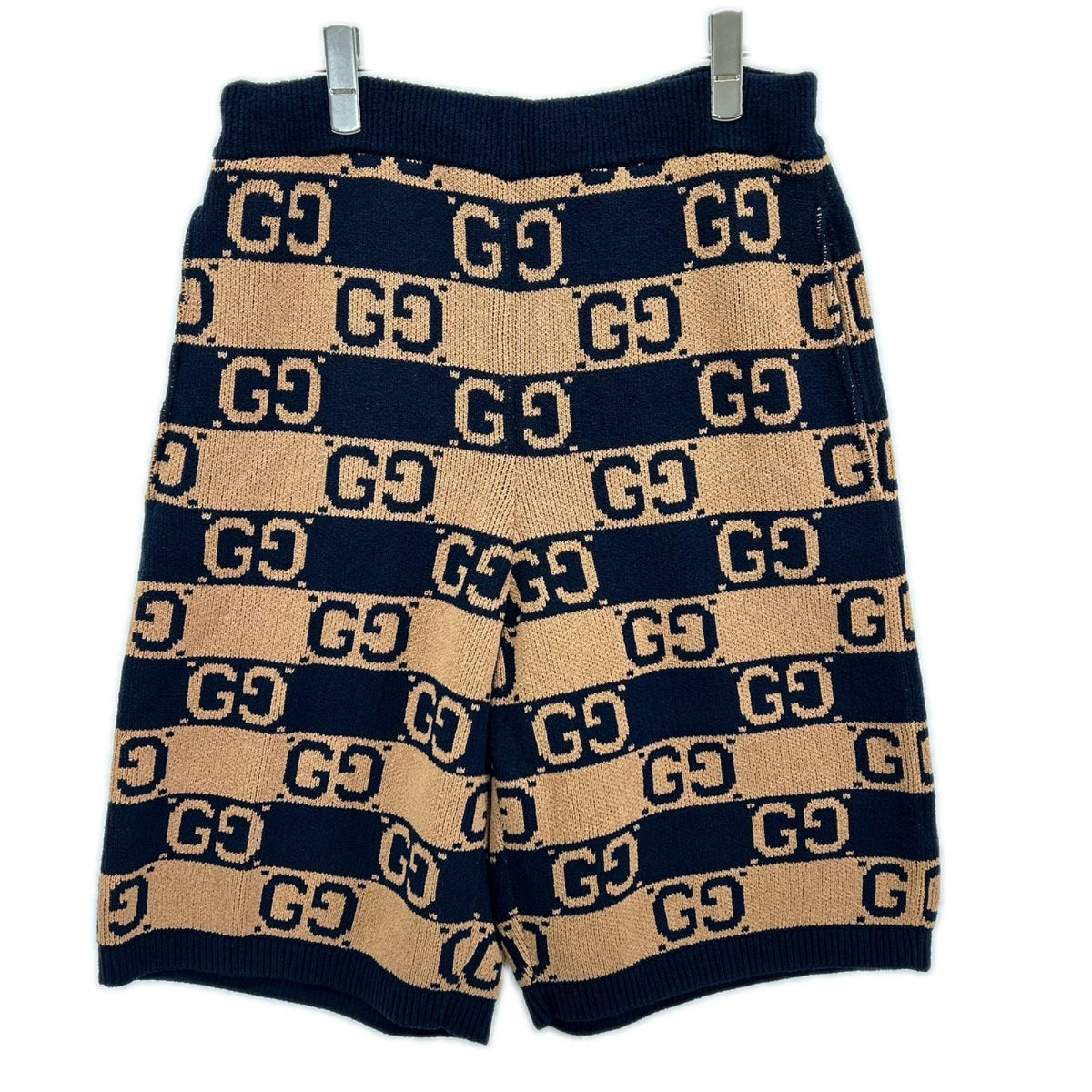 GUCCI グッチ 752098 ブラウン×ネイビー GGコットンジャガードニット ハーフパンツ ボトムス