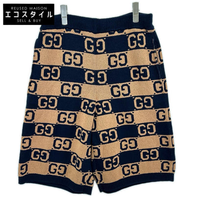 GUCCI グッチ 752098 ブラウン×ネイビー GGコットンジャガードニット ハーフパンツ ボトムス