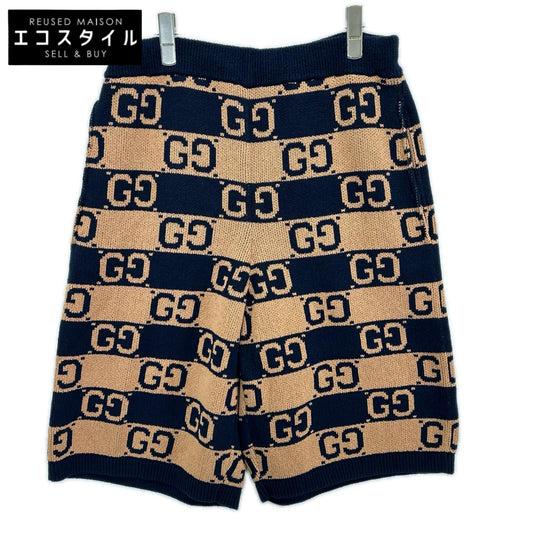 GUCCI グッチ 752098 ブラウン×ネイビー GGコットンジャガードニット ハーフパンツ ボトムス