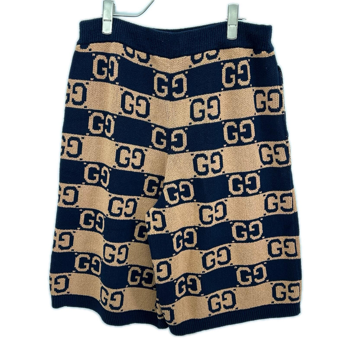 GUCCI グッチ 752098 ブラウン×ネイビー GGコットンジャガードニット ハーフパンツ ボトムス