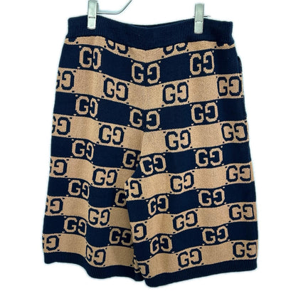 GUCCI グッチ 752098 ブラウン×ネイビー GGコットンジャガードニット ハーフパンツ ボトムス