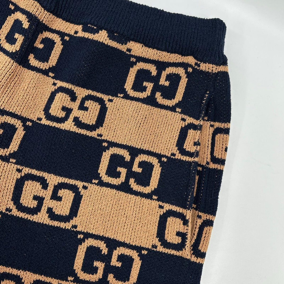 GUCCI グッチ 752098 ブラウン×ネイビー GGコットンジャガードニット ハーフパンツ ボトムス