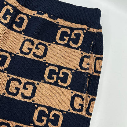GUCCI グッチ 752098 ブラウン×ネイビー GGコットンジャガードニット ハーフパンツ ボトムス