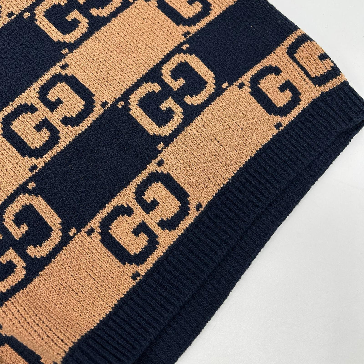 GUCCI グッチ 752098 ブラウン×ネイビー GGコットンジャガードニット ハーフパンツ ボトムス