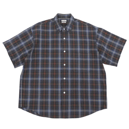 steven alan スティーブンアラン 美品 RETROCHECK REGULAR COLLAR 半袖 シャツ トップス メンズ ブルー×ブラウン M トップス