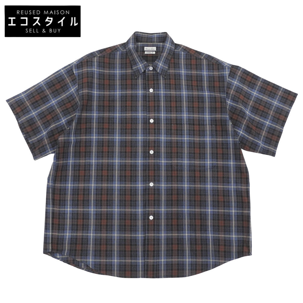 steven alan スティーブンアラン 美品 RETROCHECK REGULAR COLLAR 半袖 シャツ トップス メンズ ブルー×ブラウン M トップス