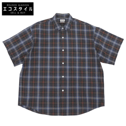 steven alan スティーブンアラン 美品 RETROCHECK REGULAR COLLAR 半袖 シャツ トップス メンズ ブルー×ブラウン M トップス