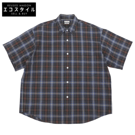 steven alan スティーブンアラン 美品 RETROCHECK REGULAR COLLAR 半袖 シャツ トップス メンズ ブルー×ブラウン M トップス