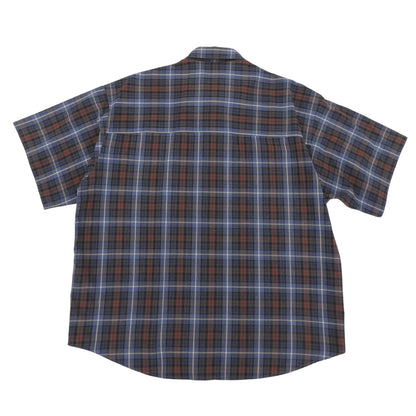 steven alan スティーブンアラン 美品 RETROCHECK REGULAR COLLAR 半袖 シャツ トップス メンズ ブルー×ブラウン M トップス