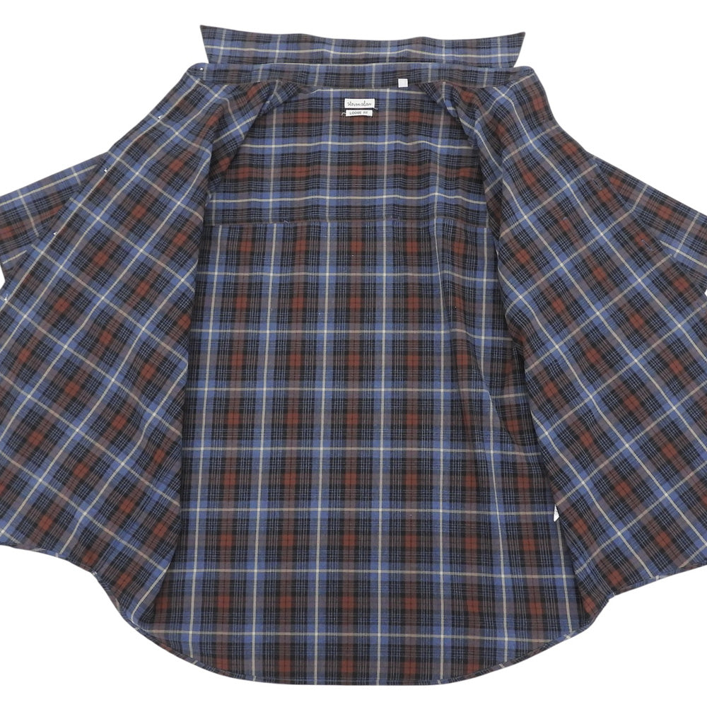 steven alan スティーブンアラン 美品 RETROCHECK REGULAR COLLAR 半袖 シャツ トップス メンズ ブルー×ブラウン M トップス