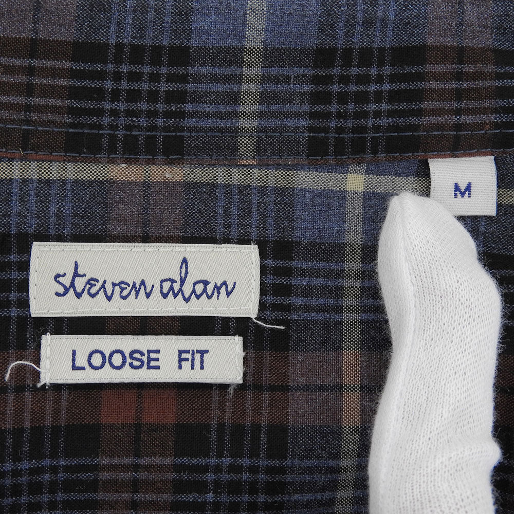 steven alan スティーブンアラン 美品 RETROCHECK REGULAR COLLAR 半袖 シャツ トップス メンズ ブルー×ブラウン M トップス
