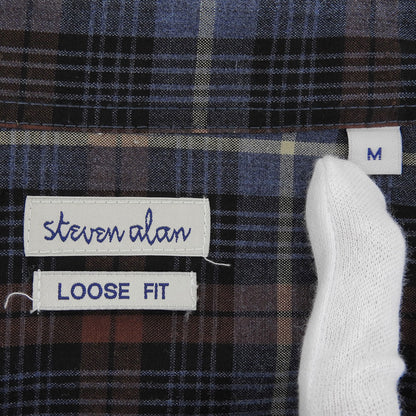 steven alan スティーブンアラン 美品 RETROCHECK REGULAR COLLAR 半袖 シャツ トップス メンズ ブルー×ブラウン M トップス